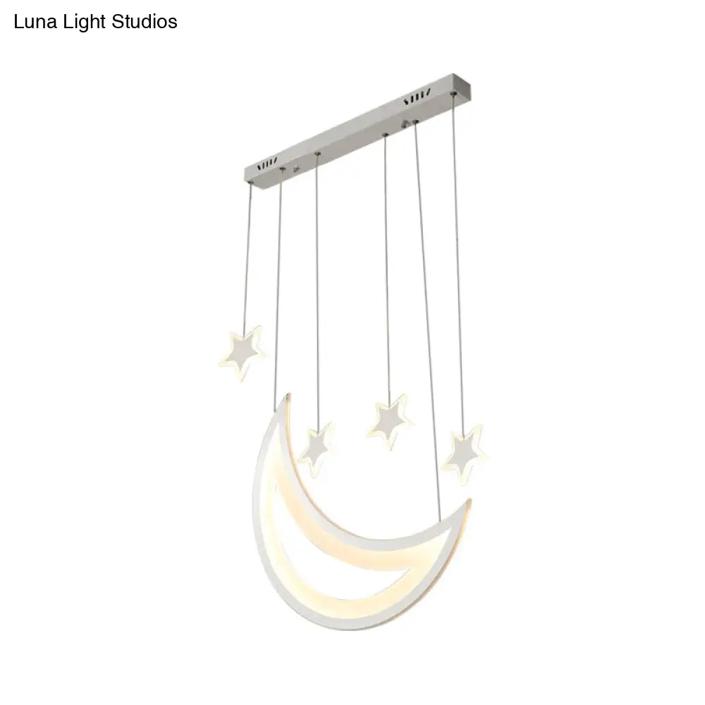 Modern Acrylic Led Ceiling Light - Moon And Stars Design 5/9 Lights Dining Room Pendant Warm/White