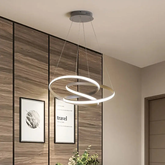 Modern Acrylic Led Chandelier Lighting: Seamless Curve Pendant Lamp In White/Warm Light - Grey