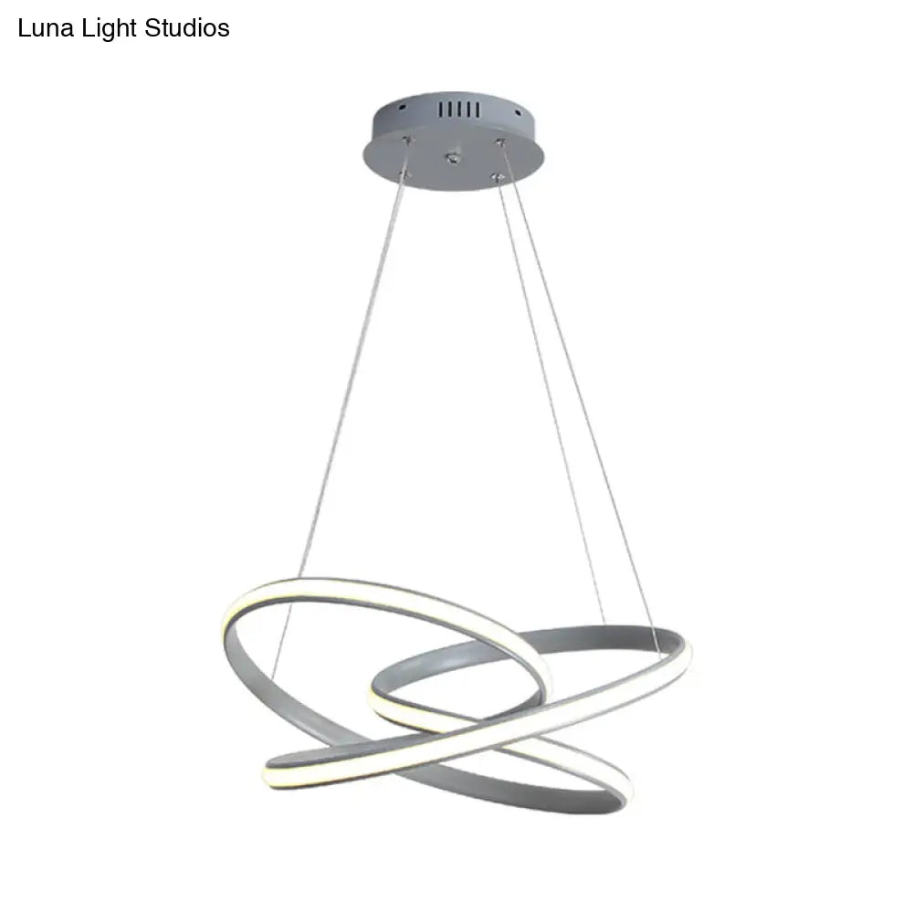 Modern Acrylic Led Chandelier Lighting: Seamless Curve Pendant Lamp In White/Warm Light - Grey