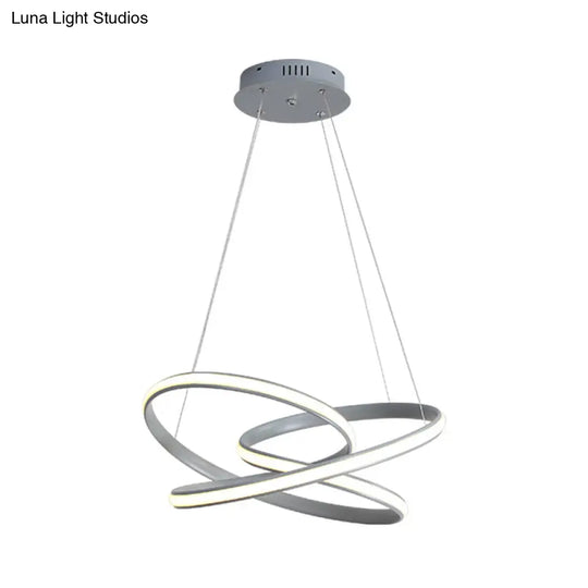 Modern Acrylic Led Chandelier Lighting: Seamless Curve Pendant Lamp In White/Warm Light - Grey