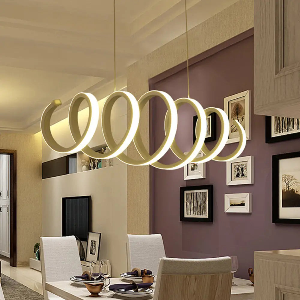 Modern Acrylic Led Chandelier Pendant Light In Coiled White - Warm/White/Natural Lighting For