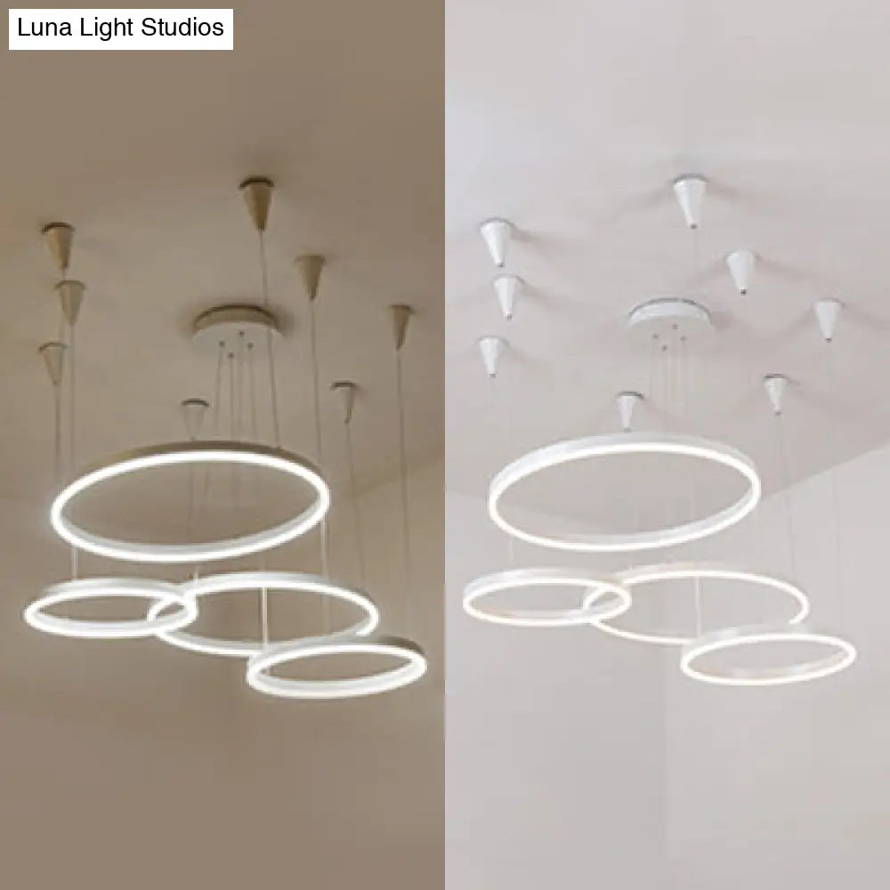 Modern Acrylic Led Chandelier Pendant Light - White Ceiling Fixture In Warm/White/Natural