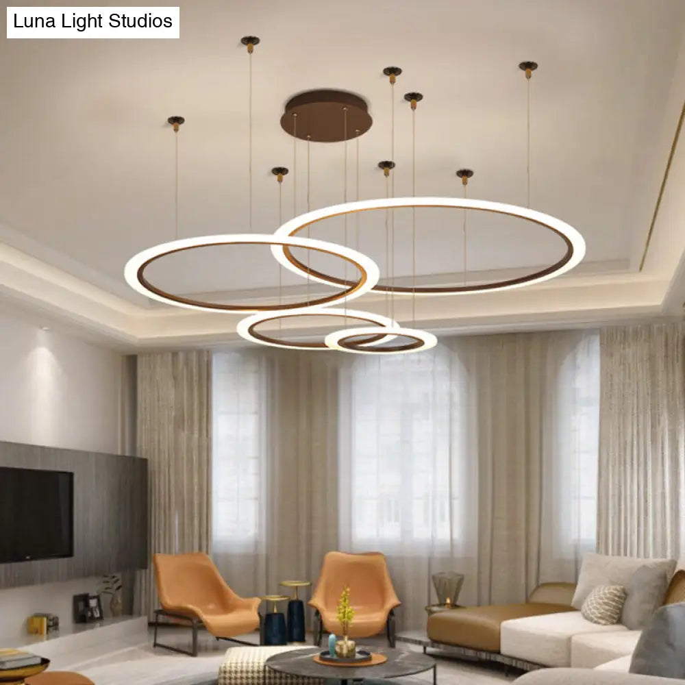 Modern Acrylic Coffee Led Chandelier Light Fixture - 3/4 Tiers Ceiling Pendant Lamp (Small/Large) /