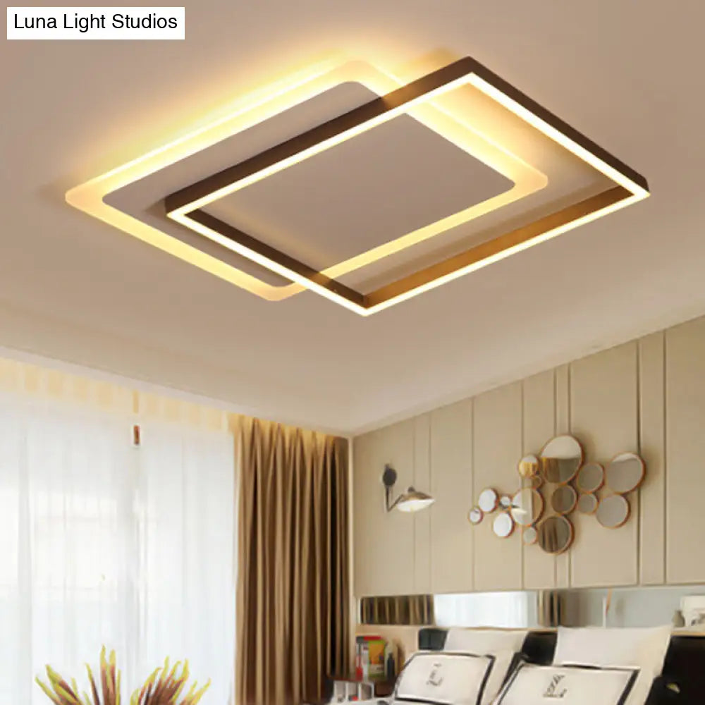 Modern Acrylic Led Coffee Flush Mount Lamp - 16.5/20.5/24.5 Wide Rectangular Warm/White Light