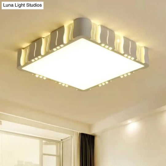 Modern Acrylic Led Flush Ceiling Light - White Square/Round Design For Living Room With Warm/White