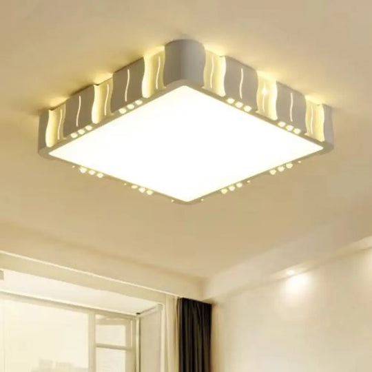 Modern Acrylic Led Flush Ceiling Light - White Square/Round Design For Living Room With Warm/White