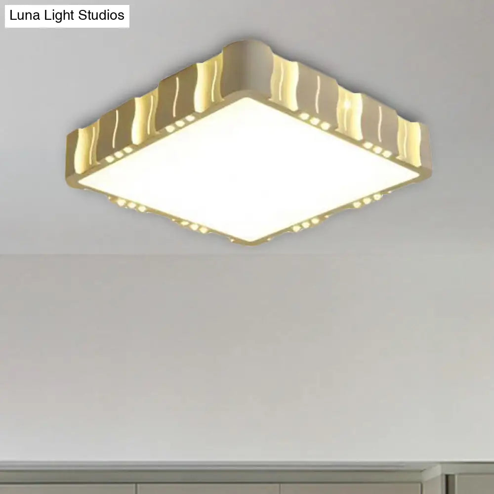 Modern Acrylic Led Flush Ceiling Light - White Square/Round Design For Living Room With Warm/White