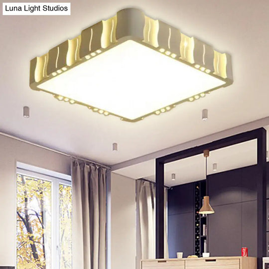 Modern Acrylic Led Flush Ceiling Light - White Square/Round Design For Living Room With Warm/White