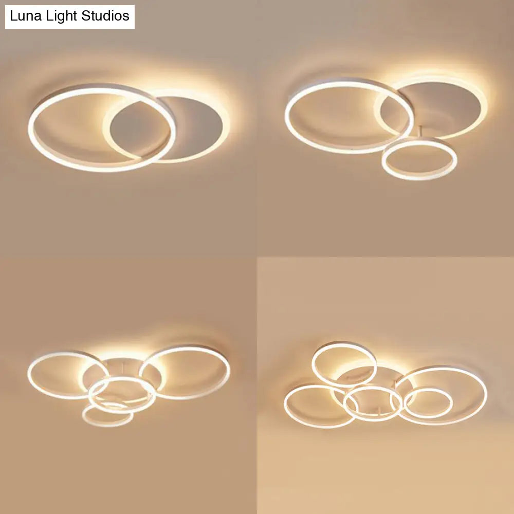 Modern Acrylic Led Flush Ceiling Light With Halo-Like Ring - White 2/3/5 Lights
