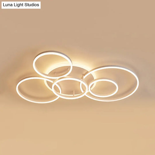 Modern Acrylic Led Flush Ceiling Light With Halo-Like Ring - White 2/3/5 Lights 6 / Warm