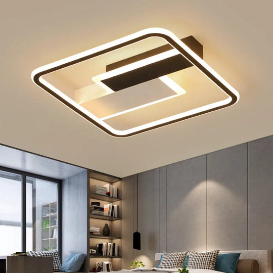Modern Acrylic Led Flush Mount Ceiling Lamp - Black Warm/White Light 19.5’/37.5 / 19.5’ White