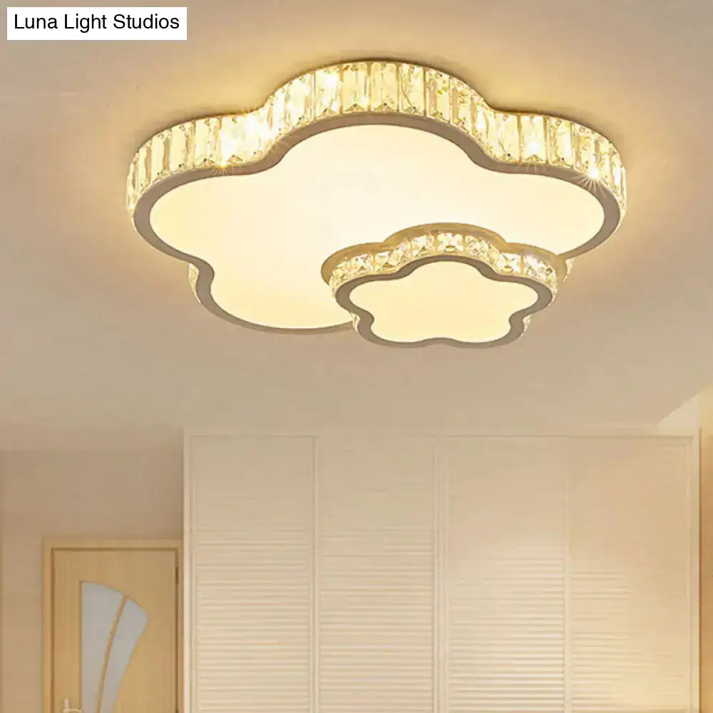 Modern Acrylic Led Flush Mount Ceiling Light With Crystal Trim - Perfect For Bedrooms