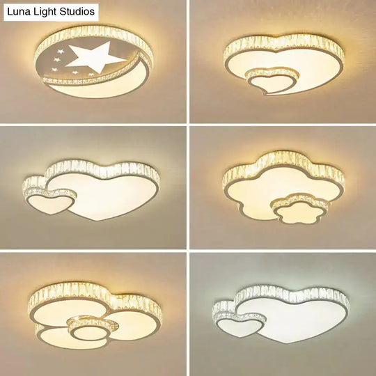 Modern Acrylic Led Flush Mount Ceiling Light With Crystal Trim - Perfect For Bedrooms