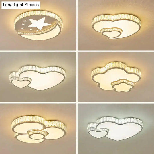 Modern Acrylic Led Flush Mount Ceiling Light With Crystal Trim - Perfect For Bedrooms