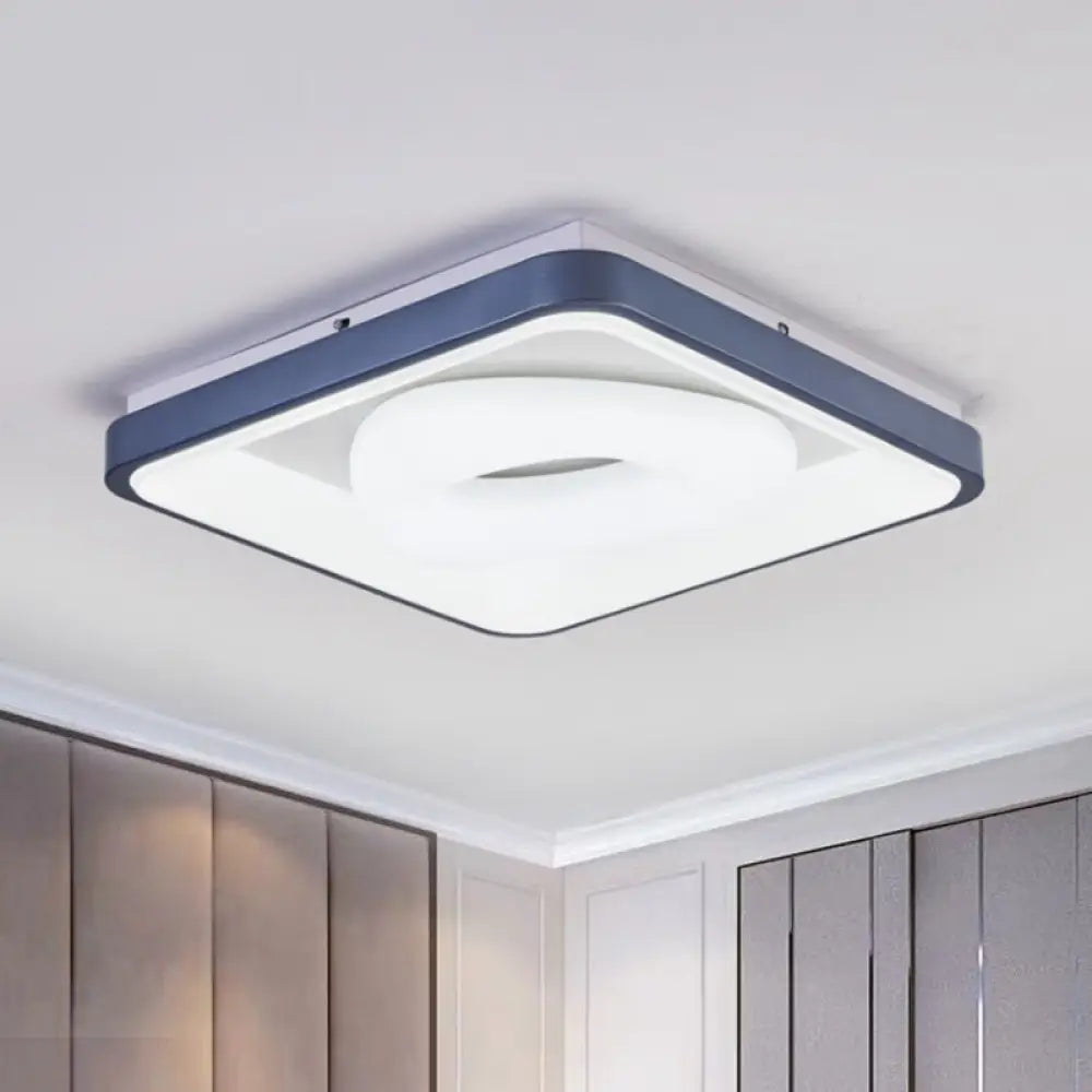 Modern Acrylic Led Flush Mount Lamp With Blue - White Triangle Bubble And Circle Patterns - Square