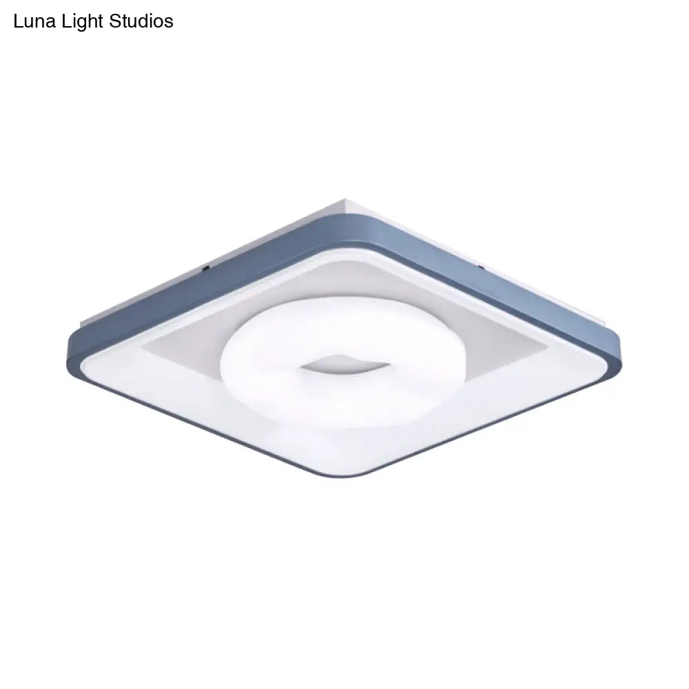 Modern Acrylic Led Flush Mount Lamp With Blue - White Triangle Bubble And Circle Patterns - Square