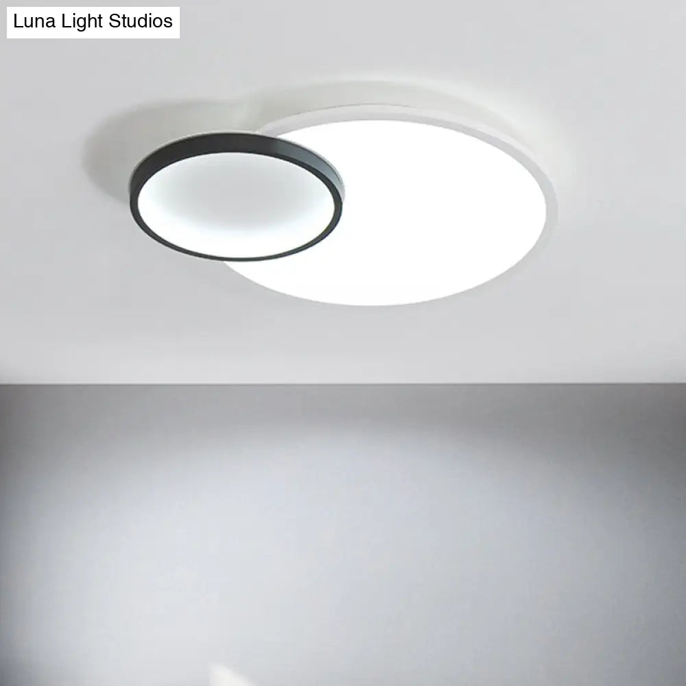 Modern Acrylic Led Flush Mount Light Fixture Round Black And White Design 16/19.5 Wide