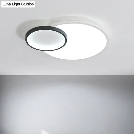 Modern Acrylic Led Flush Mount Light Fixture Round Black And White Design 16’/19.5’ Wide