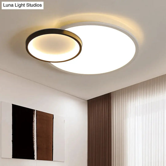 Modern Acrylic Led Flush Mount Light Fixture Round Black And White Design 16/19.5 Wide