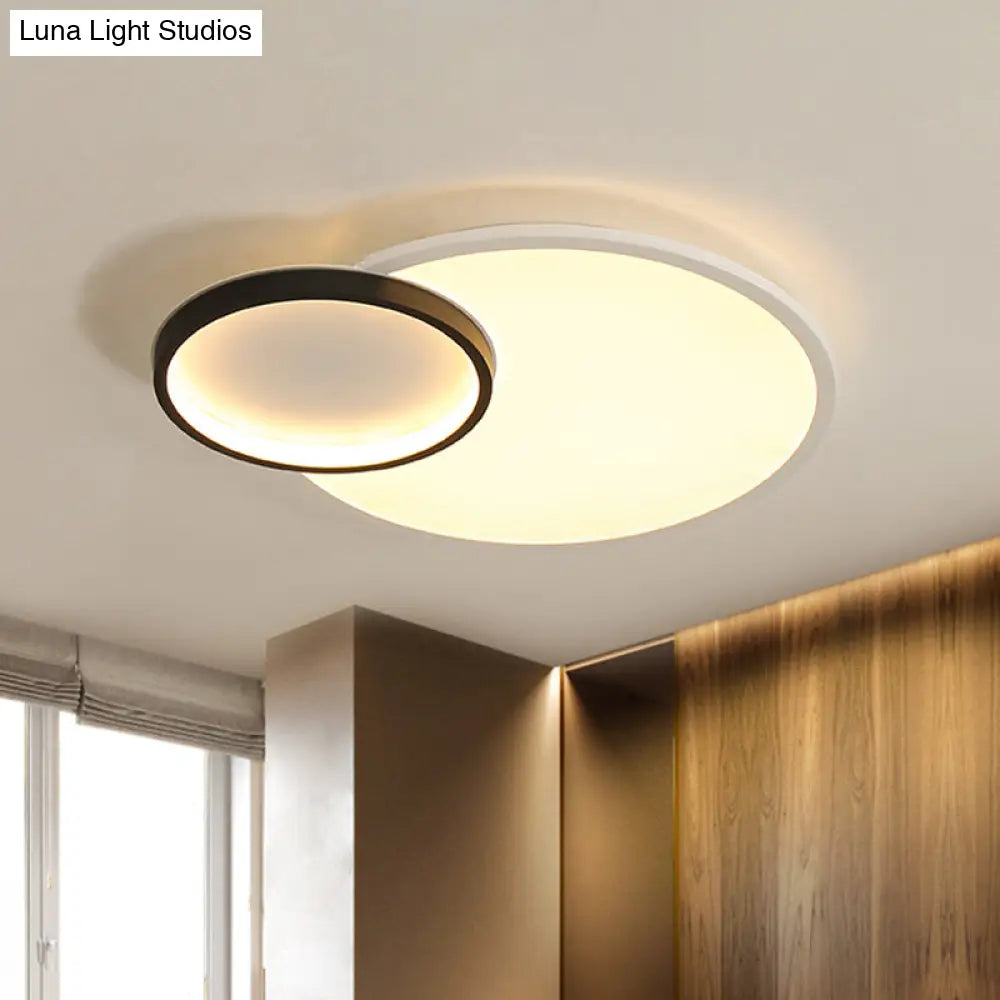 Modern Acrylic Led Flush Mount Light Fixture Round Black And White Design 16/19.5 Wide