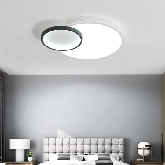 Modern Acrylic Led Flush Mount Light Fixture Round Black And White Design 16’/19.5’ Wide
