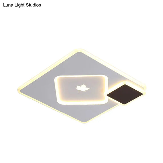Modern Acrylic Led Flush Mount Light Fixture With Maple Leaf Pattern - 16’/19.5’ Wide Black/White