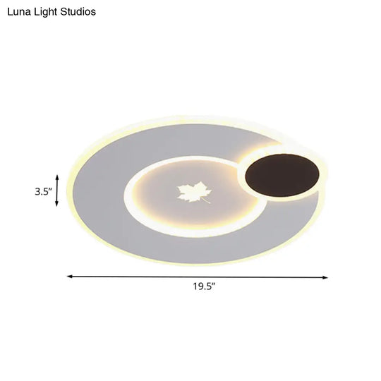 Modern Acrylic Led Flush Mount Light Fixture With Maple Leaf Pattern - 16’/19.5’ Wide Black/White