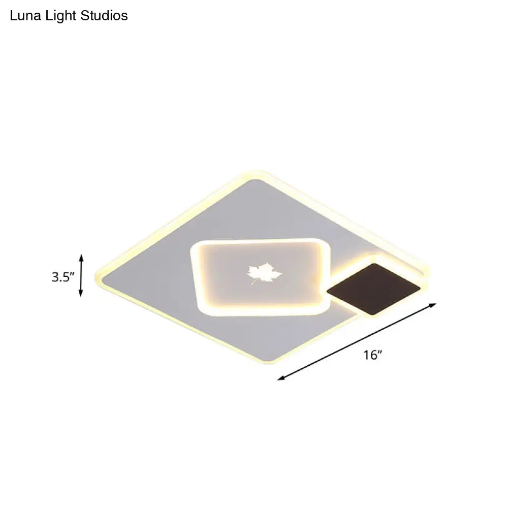 Modern Acrylic Led Flush Mount Light Fixture With Maple Leaf Pattern - 16/19.5 Wide Black/White
