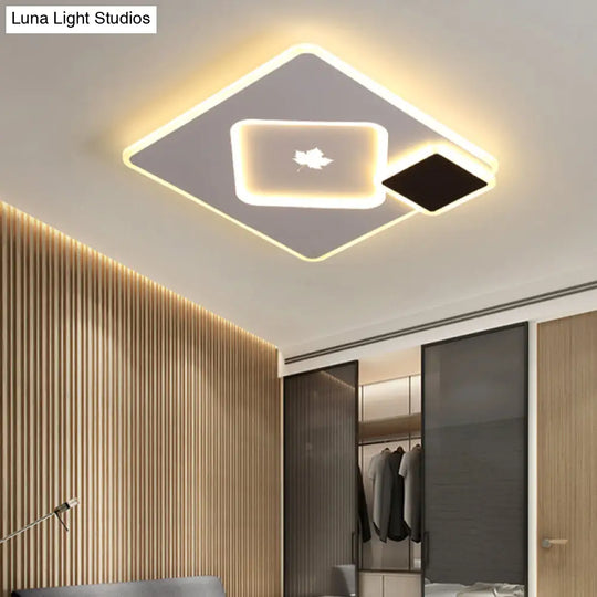 Modern Acrylic Led Flush Mount Light Fixture With Maple Leaf Pattern - 16/19.5 Wide Black/White