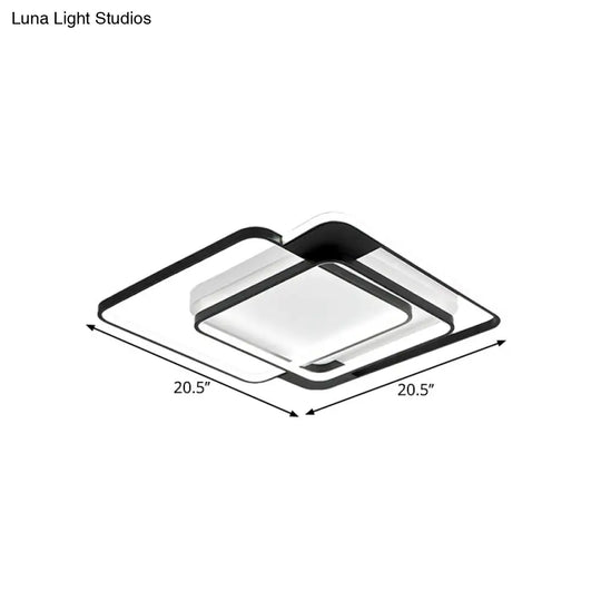 Modern Acrylic Led Flush Mount Light In Black - 16.5/20.5 Width Overlapping Design Perfect For