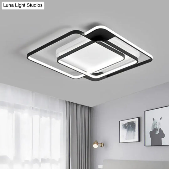 Modern Acrylic Led Flush Mount Light In Black - 16.5/20.5 Width Overlapping Design Perfect For