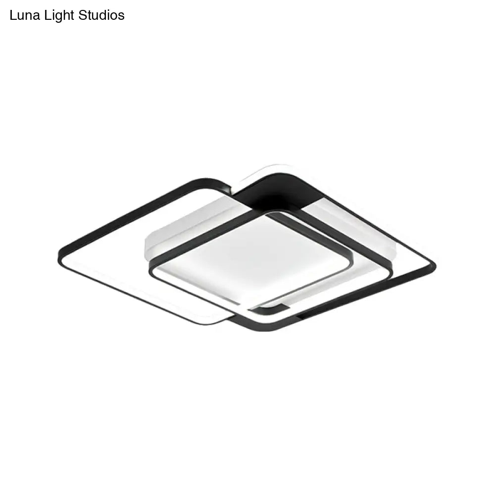 Modern Acrylic Led Flush Mount Light In Black - 16.5’/20.5’ Width Overlapping Design Perfect