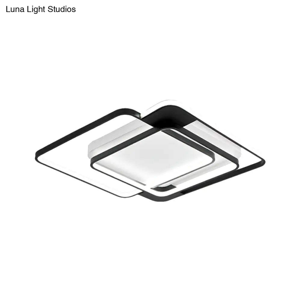 Modern Acrylic Led Flush Mount Light In Black - 16.5/20.5 Width Overlapping Design Perfect For