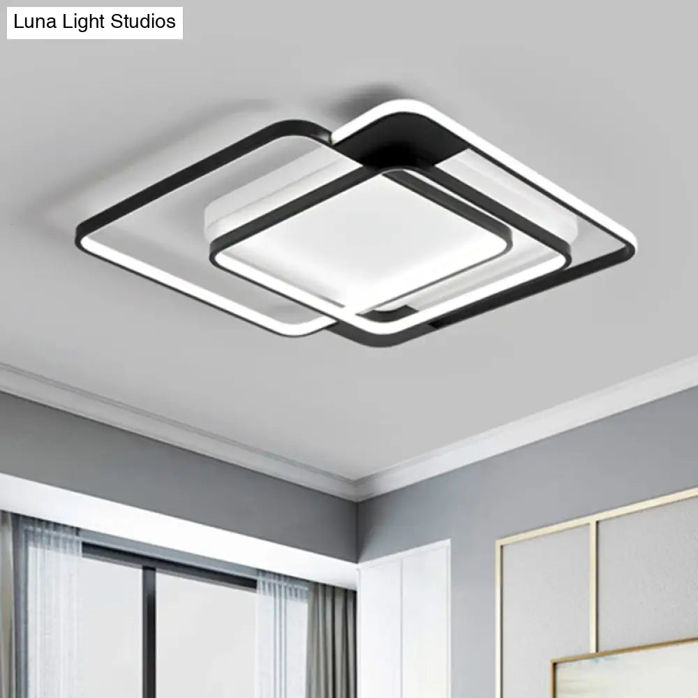 Modern Acrylic Led Flush Mount Light In Black - 16.5/20.5 Width Overlapping Design Perfect For