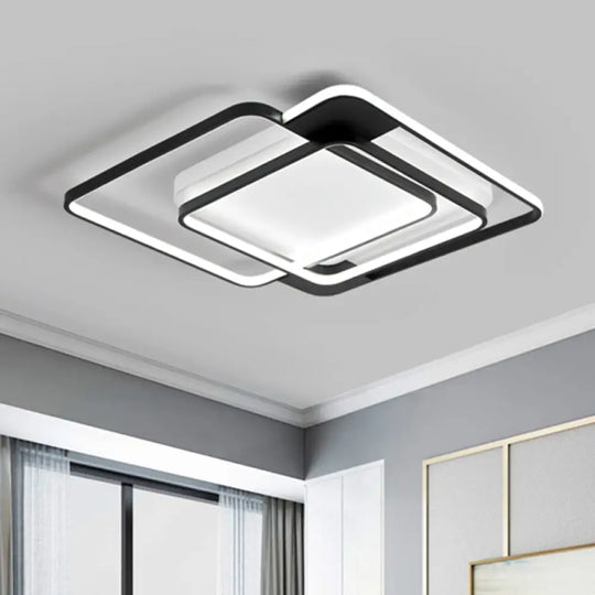 Modern Acrylic Led Flush Mount Light In Black - 16.5’/20.5’ Width Overlapping Design Perfect