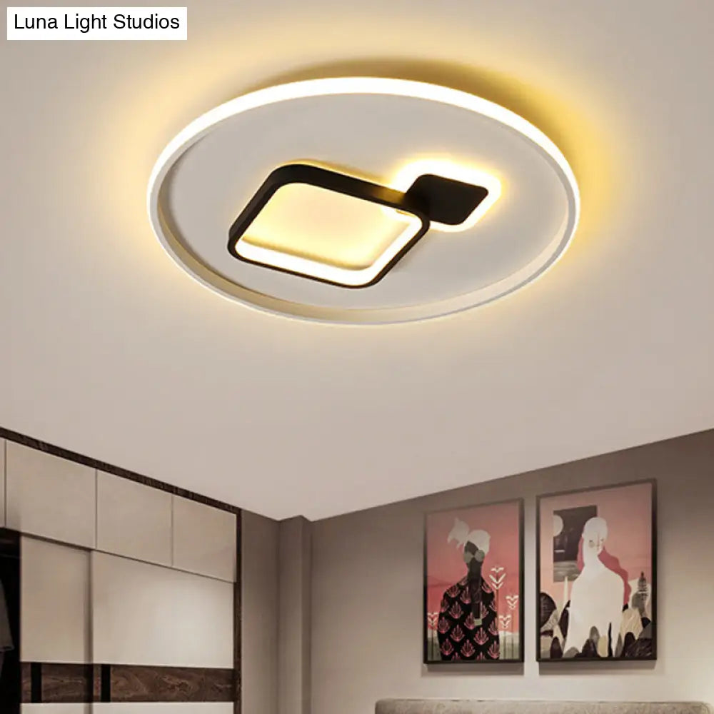 Modern Acrylic Led Flush Mount Light In Black/White And Warm/White 16/19.5 W With Halo Square Design