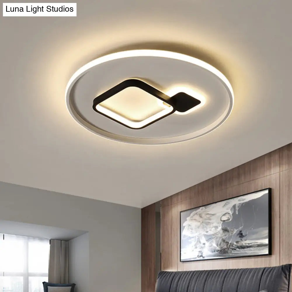 Modern Acrylic Led Flush Mount Light In Black/White And Warm/White 16/19.5 W With Halo Square Design