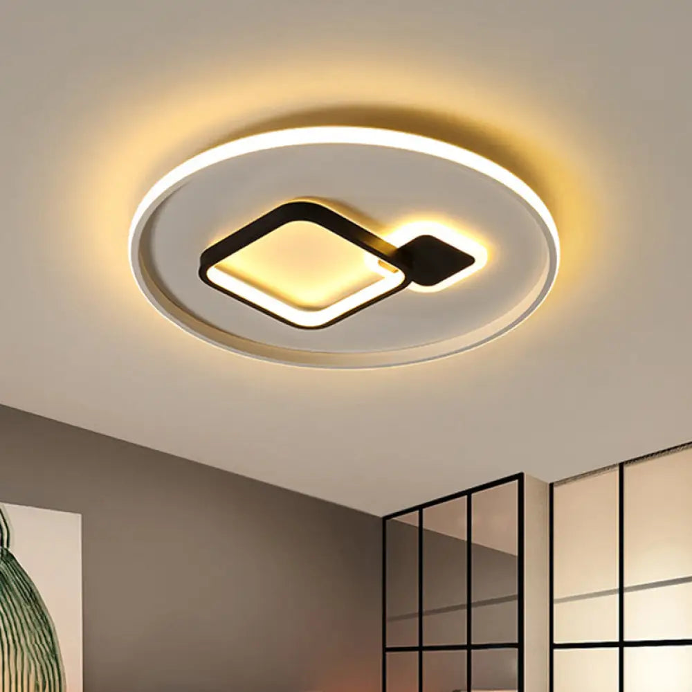 Modern Acrylic Led Flush Mount Light In Black/White And Warm/White 16’/19.5’ W With Halo Square