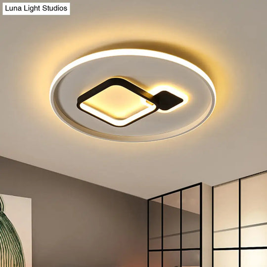 Modern Acrylic Led Flush Mount Light In Black/White And Warm/White 16/19.5 W With Halo Square Design