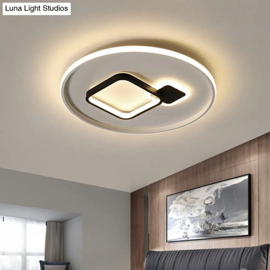 Modern Acrylic Led Flush Mount Light In Black/White And Warm/White 16’/19.5’ W With Halo Square