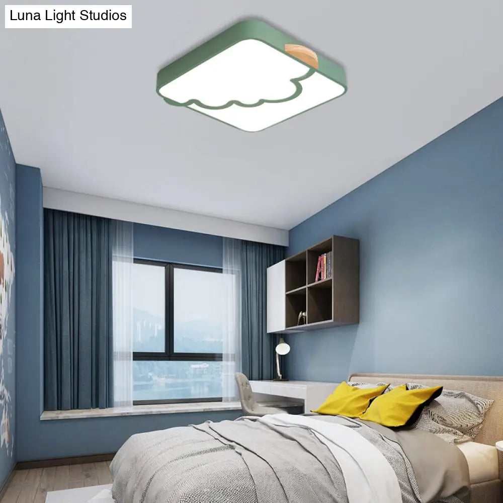 Modern Acrylic Led Flush Mount Light With Cloud Pattern For Bedroom Green