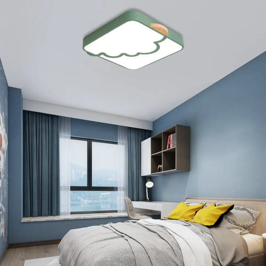 Modern Acrylic Led Flush Mount Light With Cloud Pattern For Bedroom Green