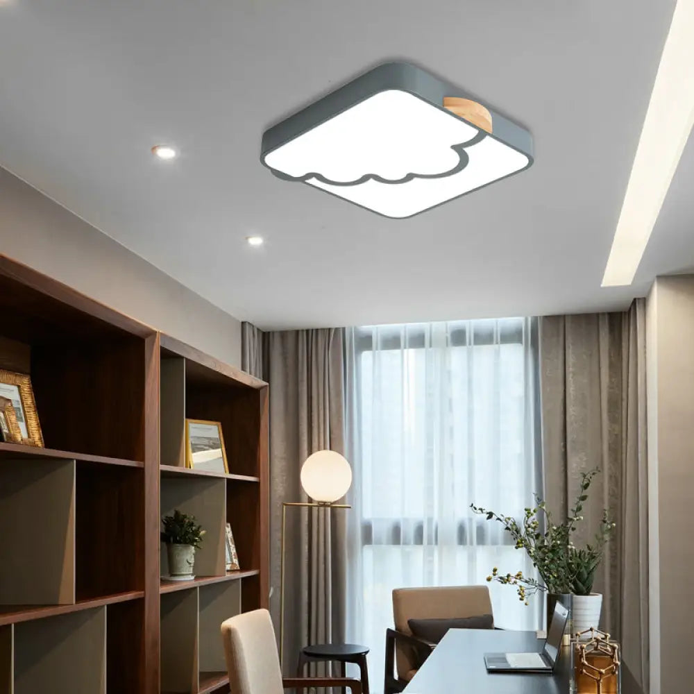 Modern Acrylic Led Flush Mount Light With Cloud Pattern For Bedroom Grey