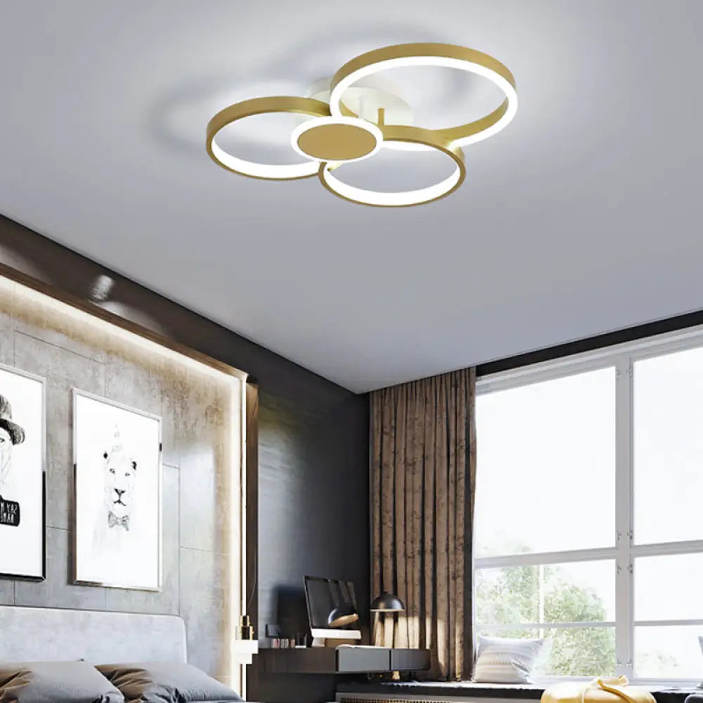 Modern Acrylic Led Gold Ceiling Light Fixture - Semi - Flush Mount Round Shape Warm/White / White