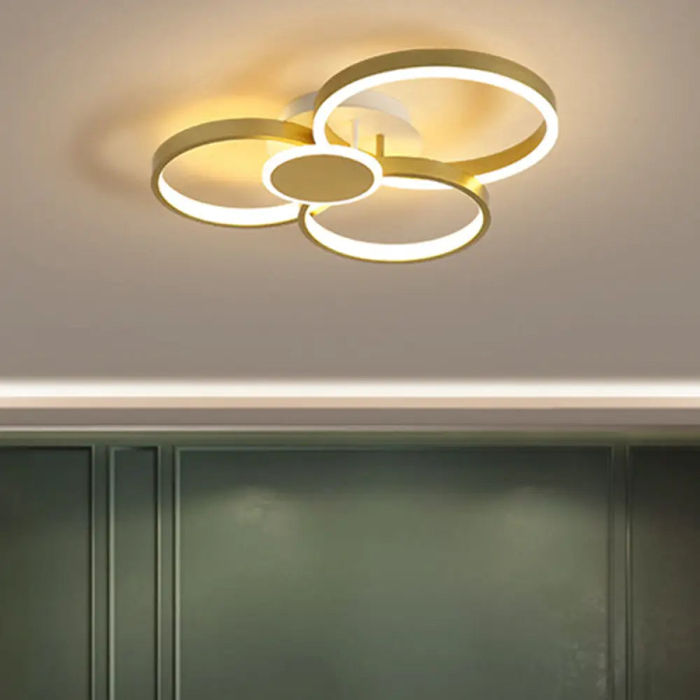 Modern Acrylic Led Gold Ceiling Light Fixture - Semi - Flush Mount Round Shape Warm/White / Warm