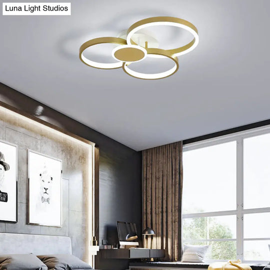 Modern Acrylic Led Gold Ceiling Light Fixture - Semi-Flush Mount Round Shape Warm/White / White