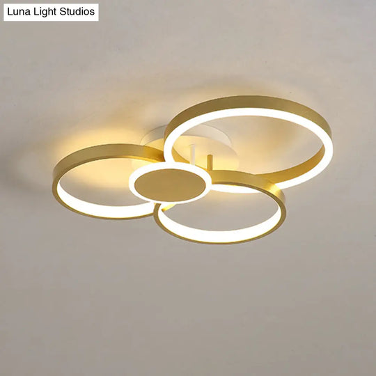 Modern Acrylic Led Gold Ceiling Light Fixture - Semi - Flush Mount Round Shape Warm/White