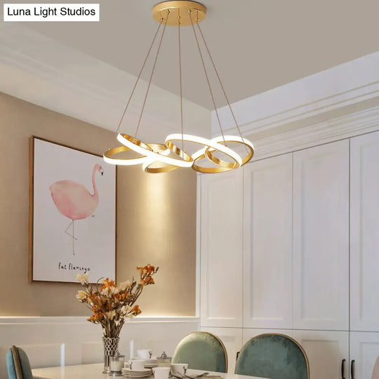 Modern Acrylic Led Gold Curve Chandelier Lamp – 19.5’/25.5’ Wide White/Warm Light Living Room