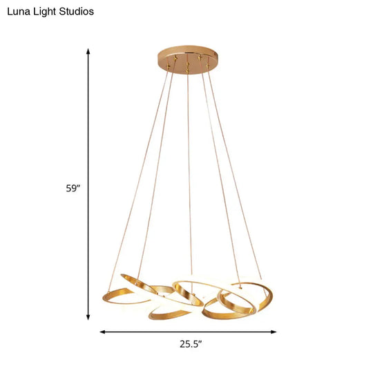 Modern Acrylic Led Gold Curve Chandelier Lamp – 19.5’/25.5’ Wide White/Warm Light Living Room