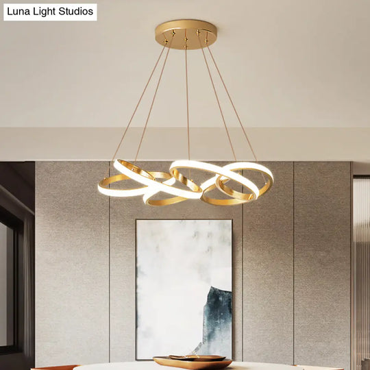 Modern Acrylic Led Gold Curve Chandelier Lamp – 19.5’/25.5’ Wide White/Warm Light Living Room